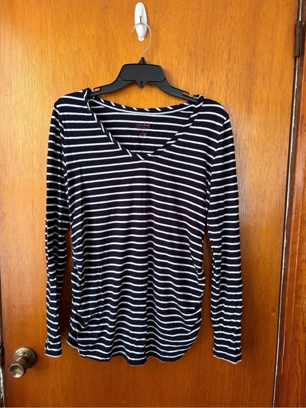 Striped Navy and White V-Neck Long Sleeve Maternity Top
